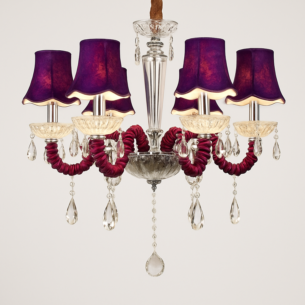 Lustre baroque à LED avec abat-jour en verre cristal et tissu Royal - vue 8 sur 9