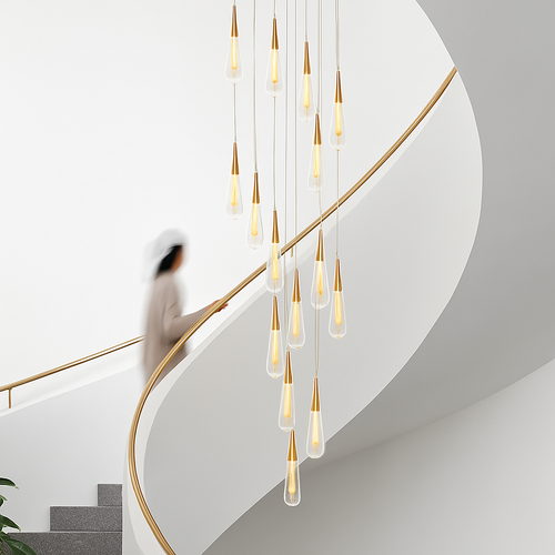 lustre créatif en cristal en forme de goutte d'eau dorée rotatif