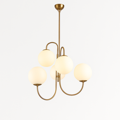 Lustre design avec branches dorées et boule de verre