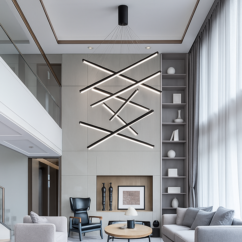 Lustre design LED avec baguettes métalliques lumineuses Solana - vue 4 sur 17