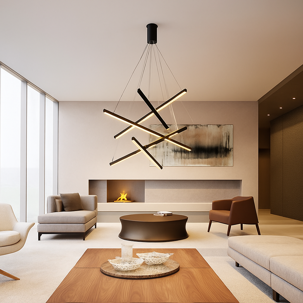 Lustre design LED avec baguettes métalliques lumineuses Solana - vue 9 sur 17