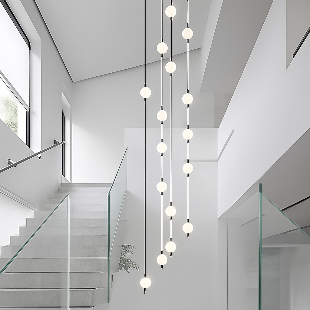 lustre design moderne villa nordique double escalier suspension - vue 6 sur 14
