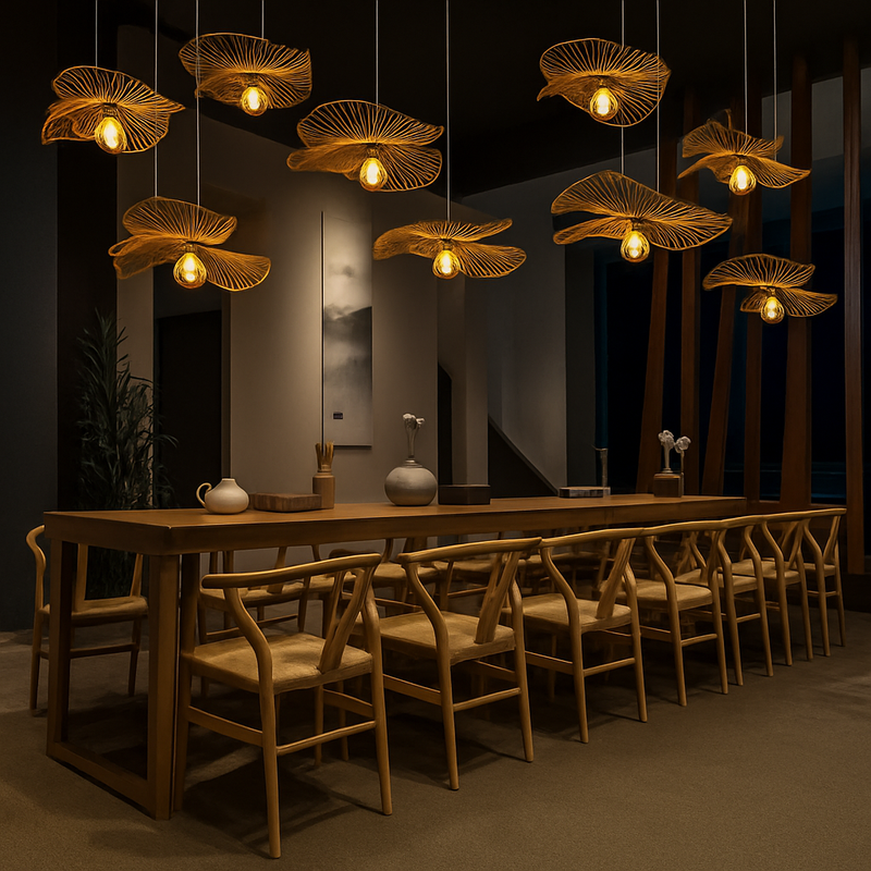 lustre en bambou artisanal style chinois pour décoration intérieure