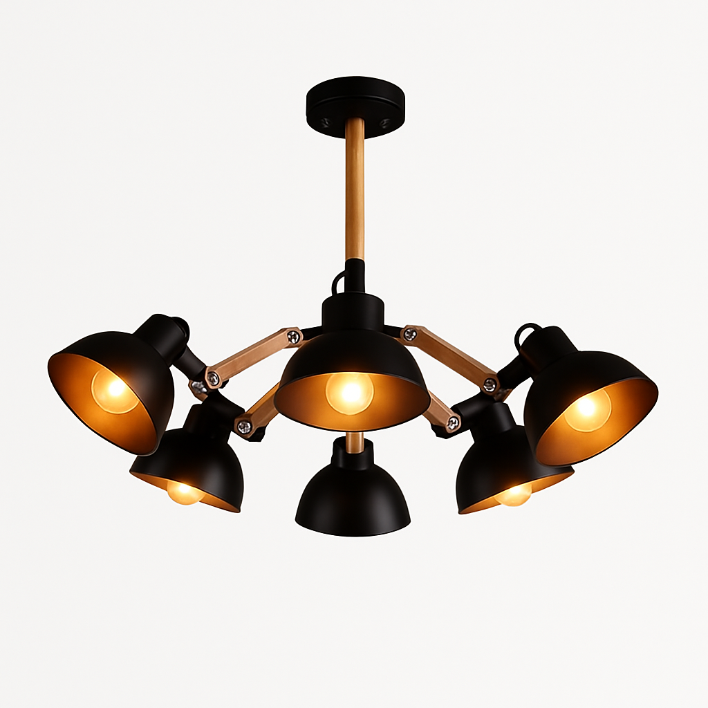 Lustre en bois et métal antique rustique Country