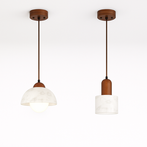 lustre en bois vintage marbre naturel style wabi-sabi pour décoration intérieure