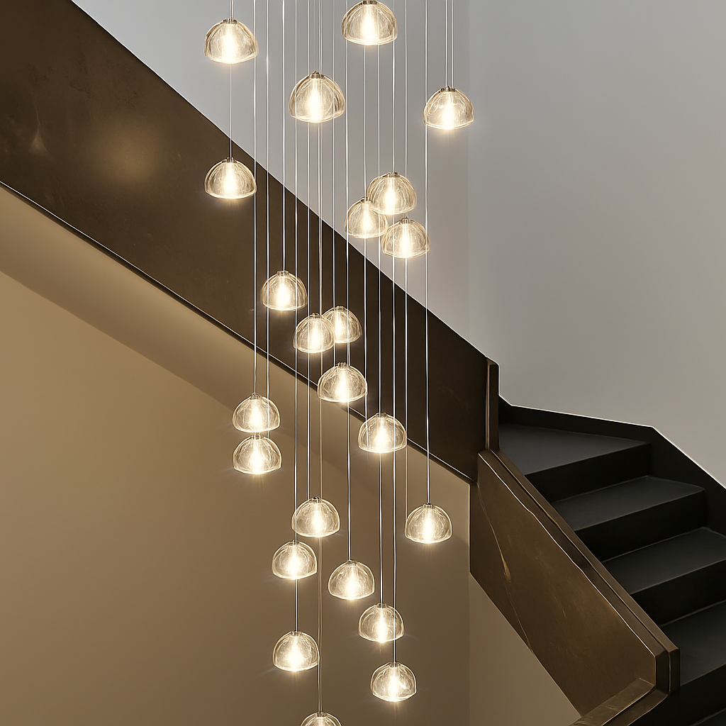 lustre en cristal design luxe pour éclairage moderne escalier colimaçon - vue 2 sur 15