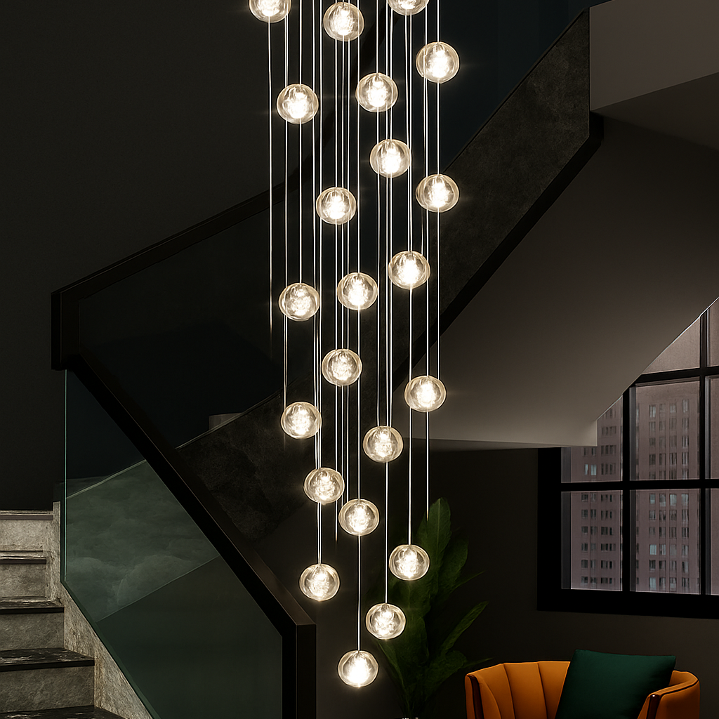 lustre en cristal design luxe pour éclairage moderne escalier colimaçon - vue 5 sur 15