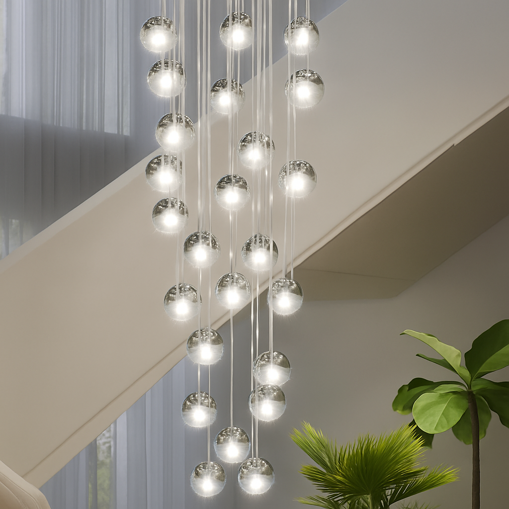 lustre en cristal design luxe pour éclairage moderne escalier colimaçon - vue 6 sur 15