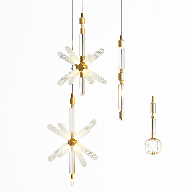 lustre en verre transparent design moderne pour espaces commerciaux et privés