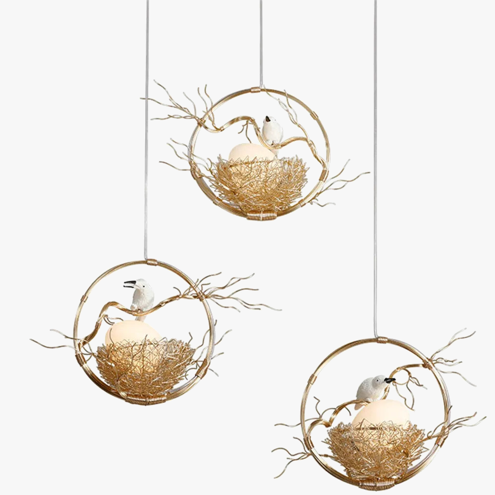 Suspension led doré nid d'oiseau design rétro cottagecore