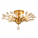 Lustre LED en cristal doré à feuilles