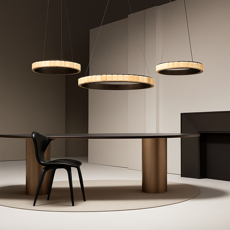 Lustre LED marbre acier inoxydable or noir rond