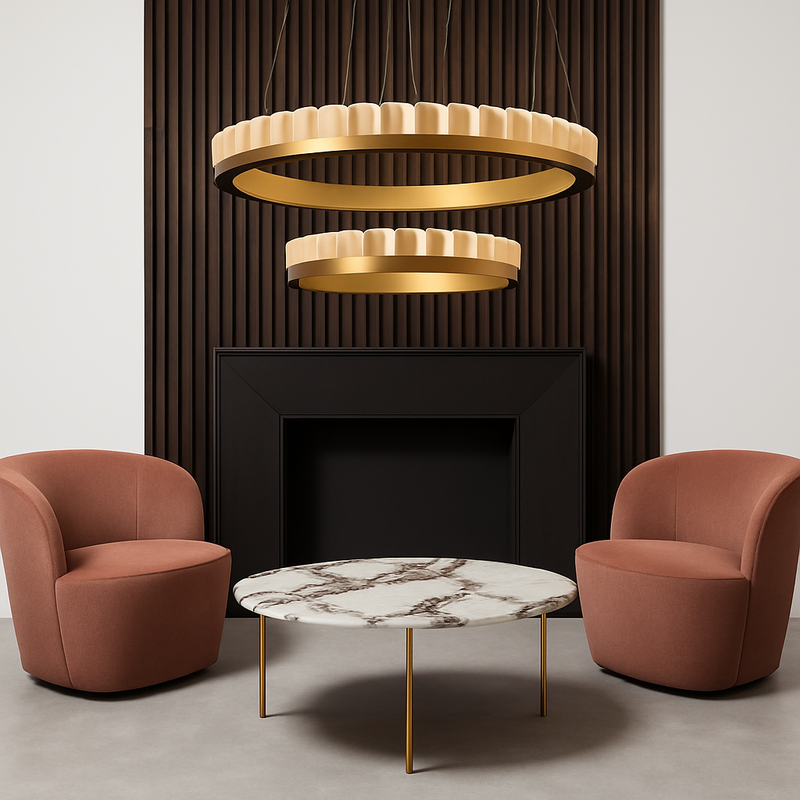 Lustre LED marbre acier inoxydable or noir rond