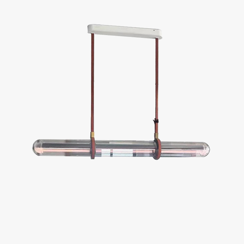 lustre long design moderne led luxe cuir verre lampara