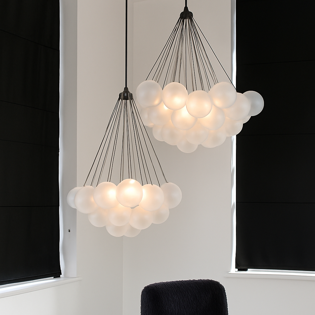 lustre moderne en verre dépoli avec suspension - vue 5 sur 10