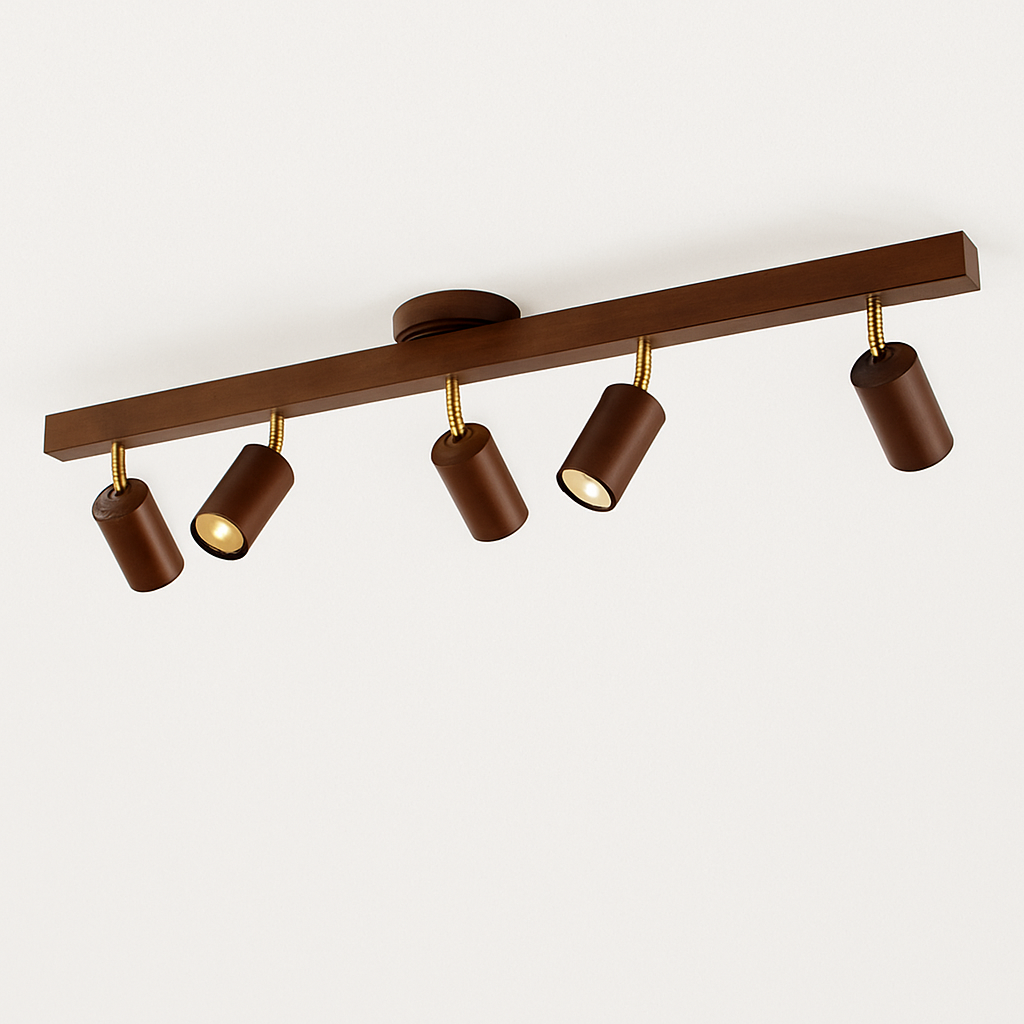 lustre nordique en bois de noyer avec projecteurs pour photos - vue 2 sur 16