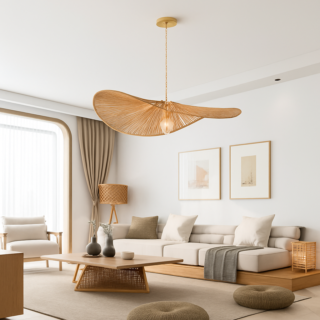 lustre nordique en paille pour décoration moderne intérieure - vue 3 sur 9