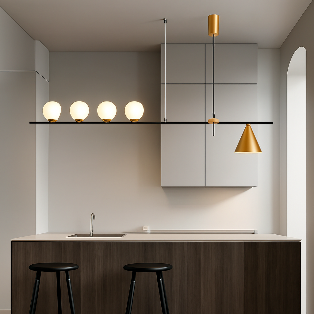 lustre nordique minimaliste à led avec boules de verre
