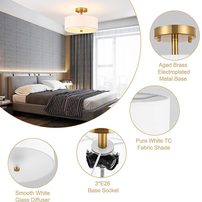 lustre plafonnier style américain en tissu simple circulaire