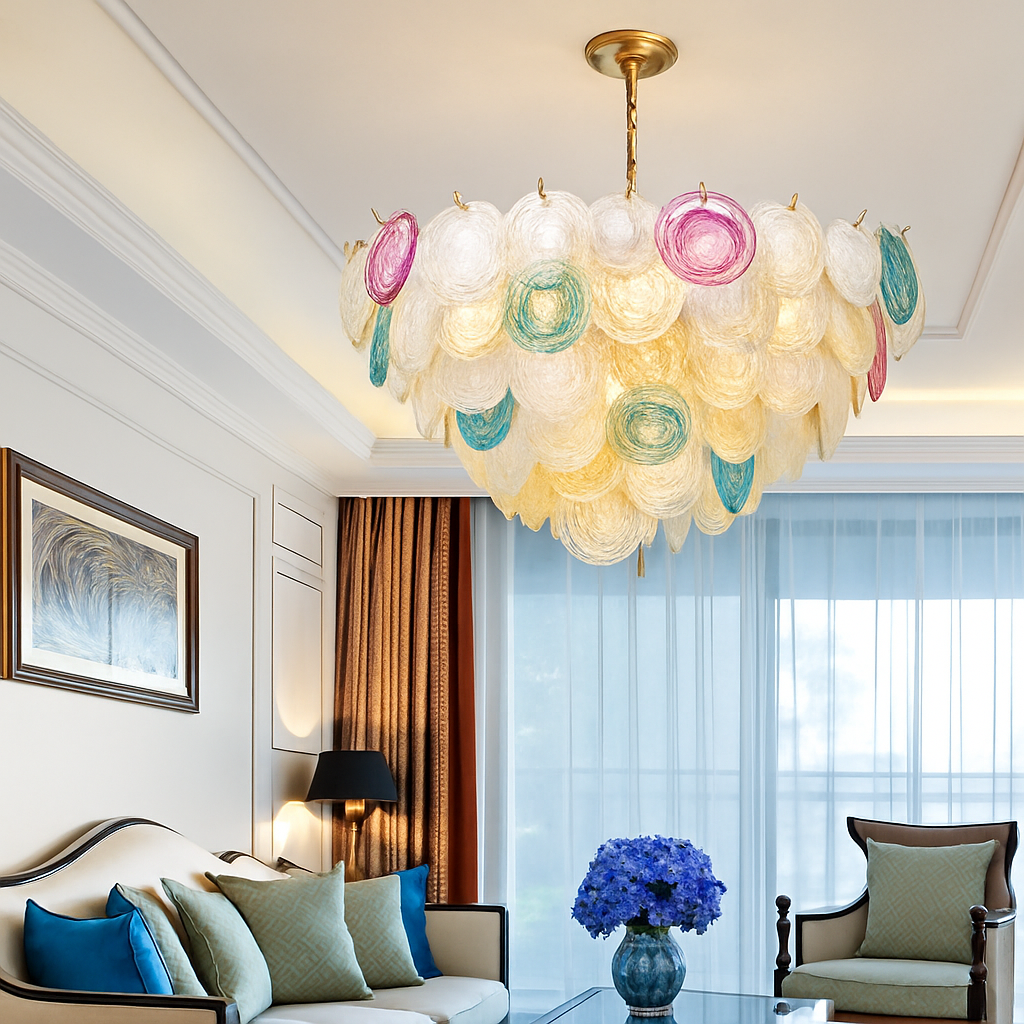 lustre postmoderne en fer et verre coloré design élégant pour éclairage intérieur - vue 5 sur 6
