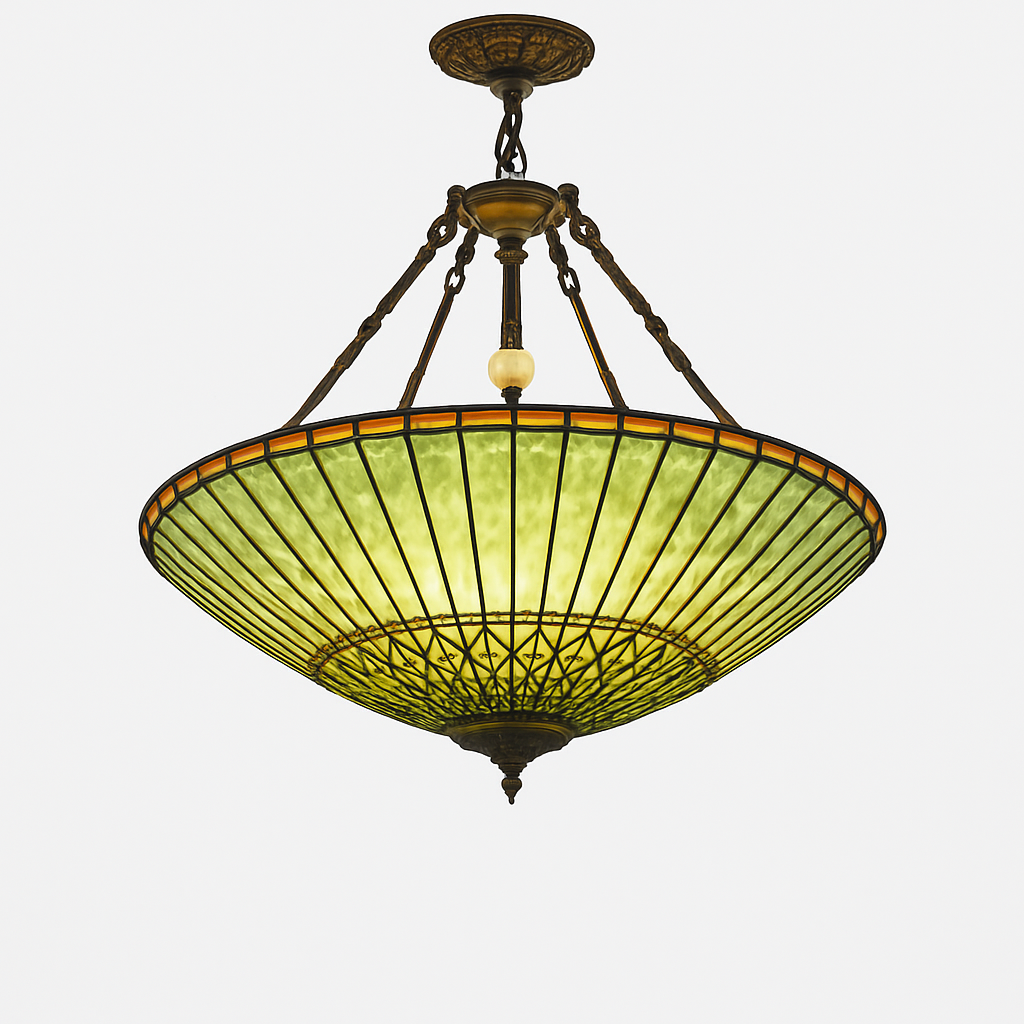 lustre rétro américain en vitrail style tiffany - vue 5 sur 8