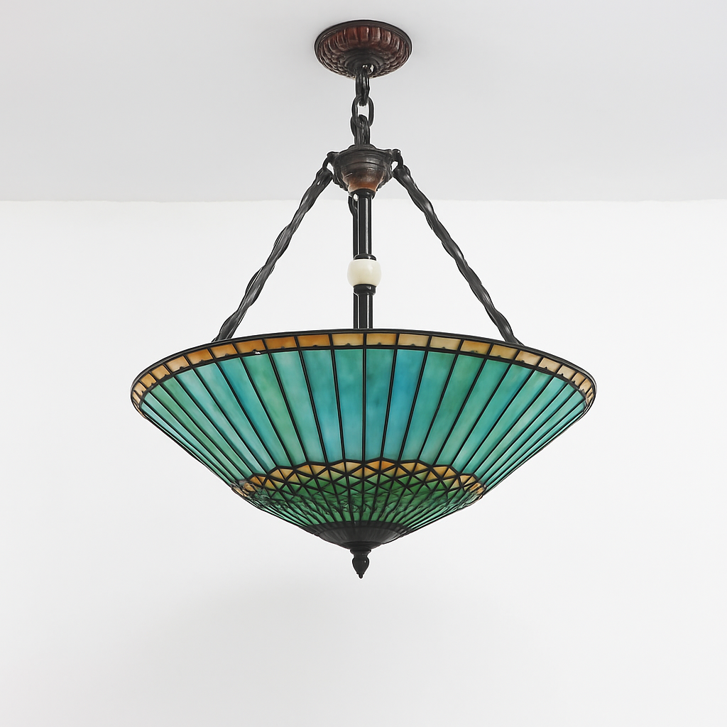 lustre rétro américain en vitrail style tiffany - vue 7 sur 8