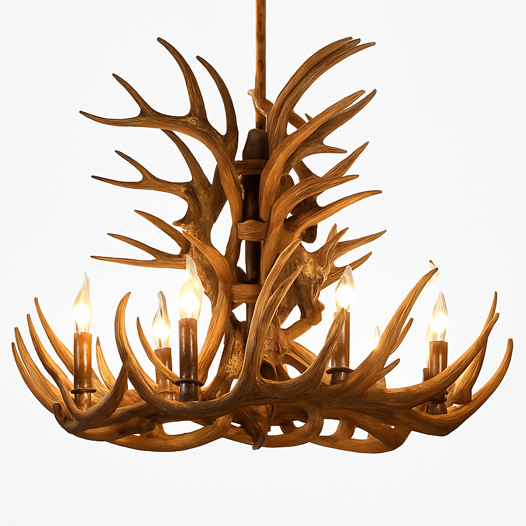 lustre Rétro résine bois salon Restaurant Bar 4/6/9 bras marron blanc E14 corne de cerf lumières décoration de la maison