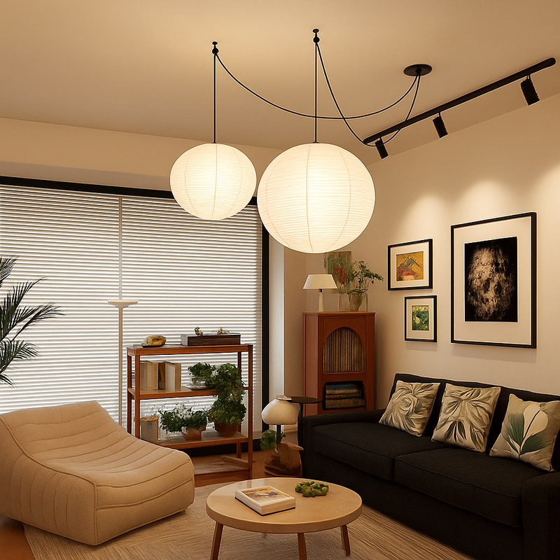 lustre rond en papier de riz pour décoration intérieure