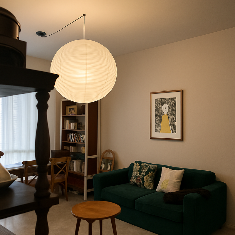 lustre rond en papier de riz pour décoration intérieure