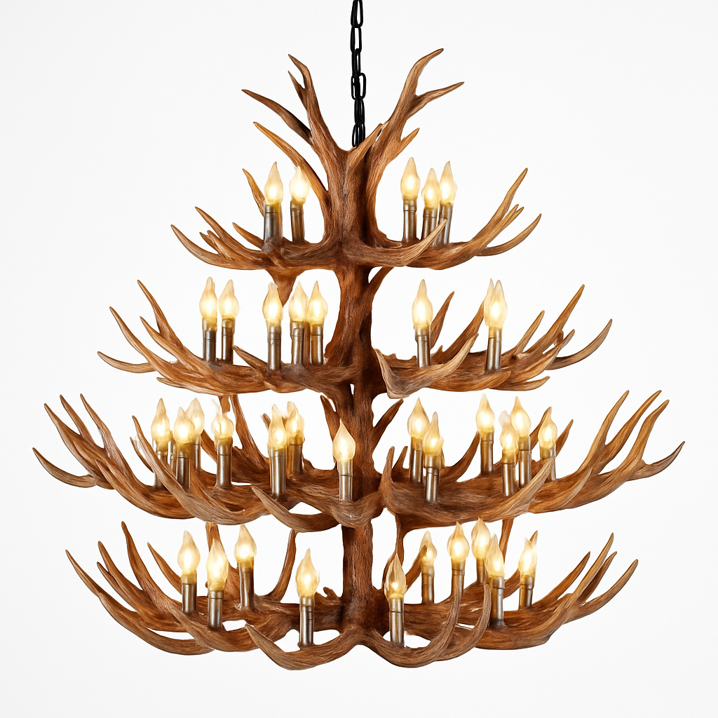 lustre rustique en bois de cerf pour décoration industrielle - vue 6 sur 23
