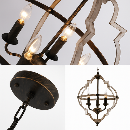 Lustre rustique en métal vintage avec lampes bougies
