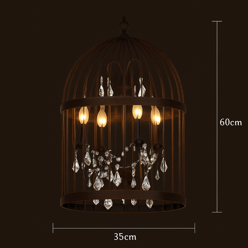 lustre vintage cage à oiseaux en cristal pour bars et restaurants