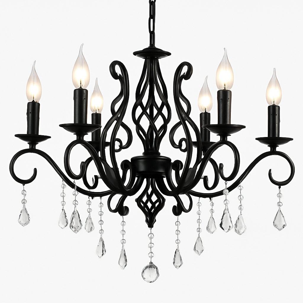 lustre vintage en cristal et fer forgé pour un éclairage élégant