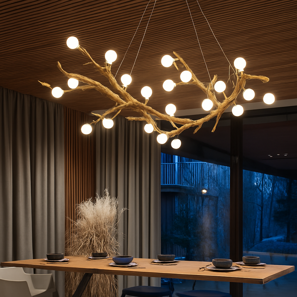 lustre vintage en résine avec branches d'arbre led - vue 7 sur 18