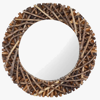 miroir mural rond en teck pour décoration intérieure