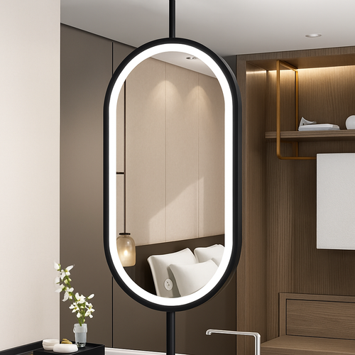 miroir ovale suspendu moderne avec éclairage led pour décoration intérieure