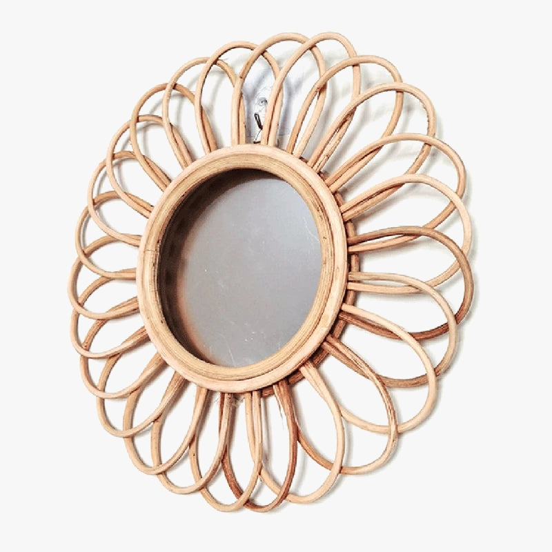 miroir rond en rotin décoration artistique pour intérieur