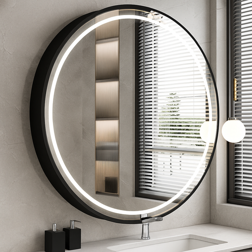 miroir rond lumineux antibuée intensité variable cadre aluminium verre HD