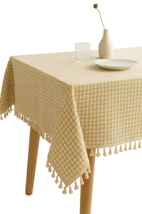 Nappe champêtre à carreaux avec pompons décor table