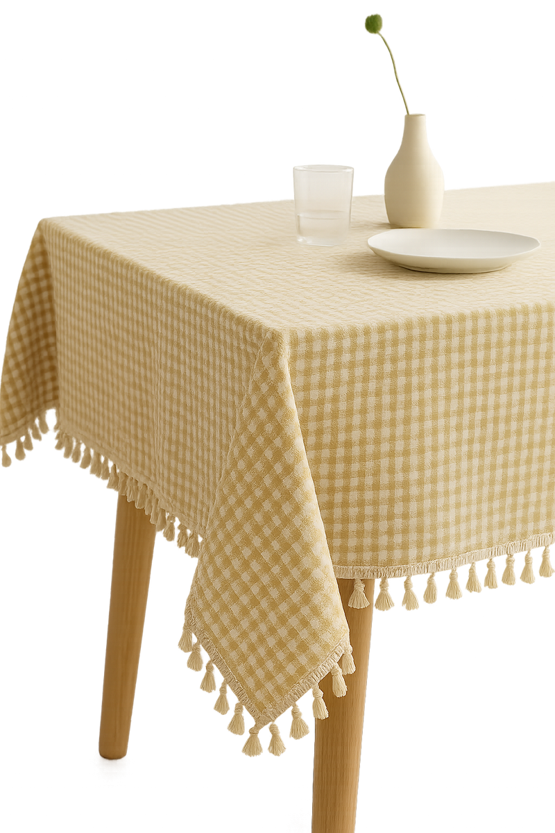 Nappe champêtre à carreaux avec pompons décor table