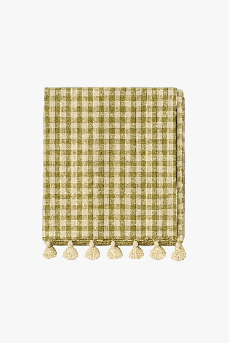 Nappe champêtre à carreaux avec pompons décor table