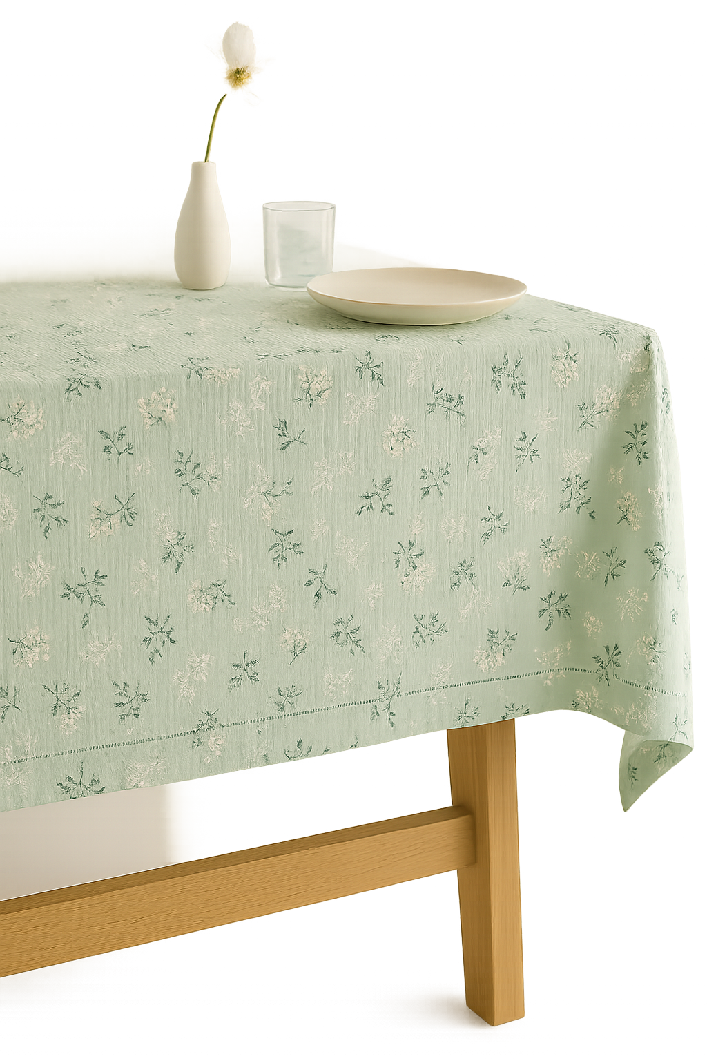 Nappe coton dentelle marguerite pompons style champêtre table