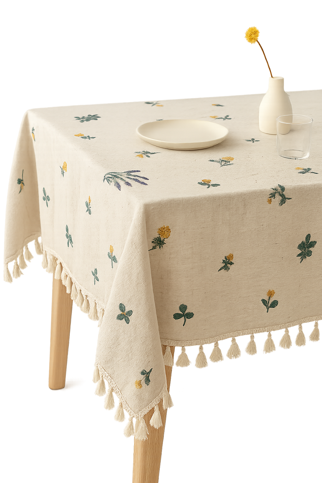 Nappe coton lin brodée style européen à pompons