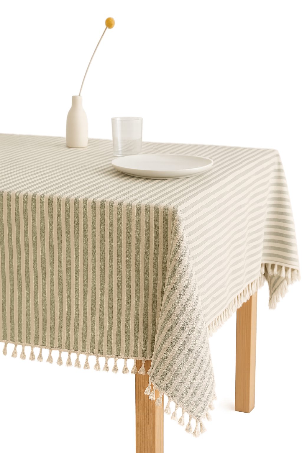 Nappe coton lin rayures pompons style moderne table