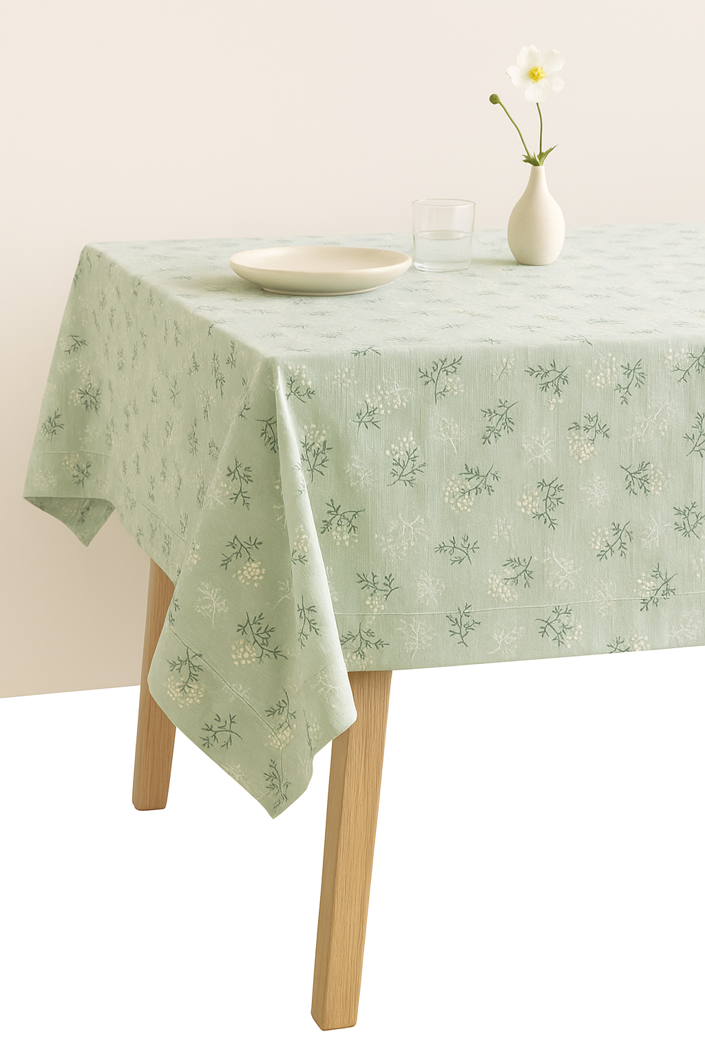 Nappe coton motifs floraux style coréen pompons table