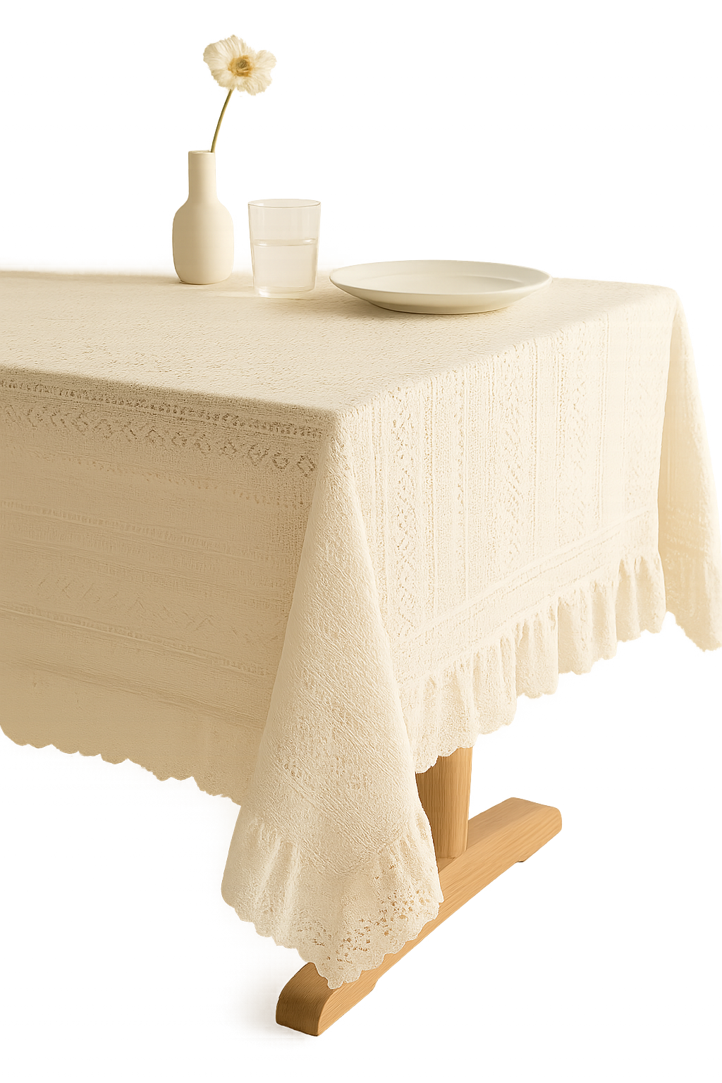 Nappe jacquard vintage bordure dentelle style nordique repas