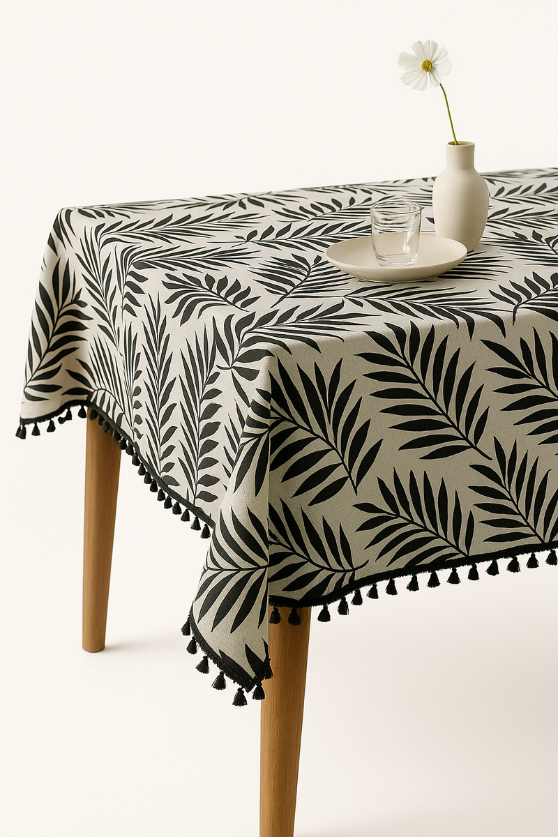 Nappe motif pivoines avec pompons style ins table