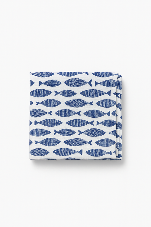 Nappe motif poissons style marin coton polyester repas famille