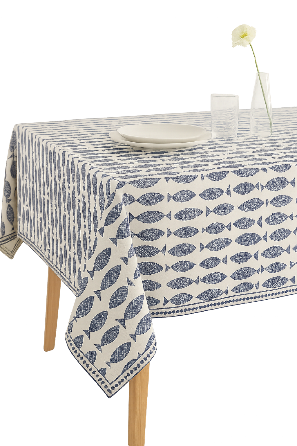 Nappe motif poissons style marin coton polyester repas famille