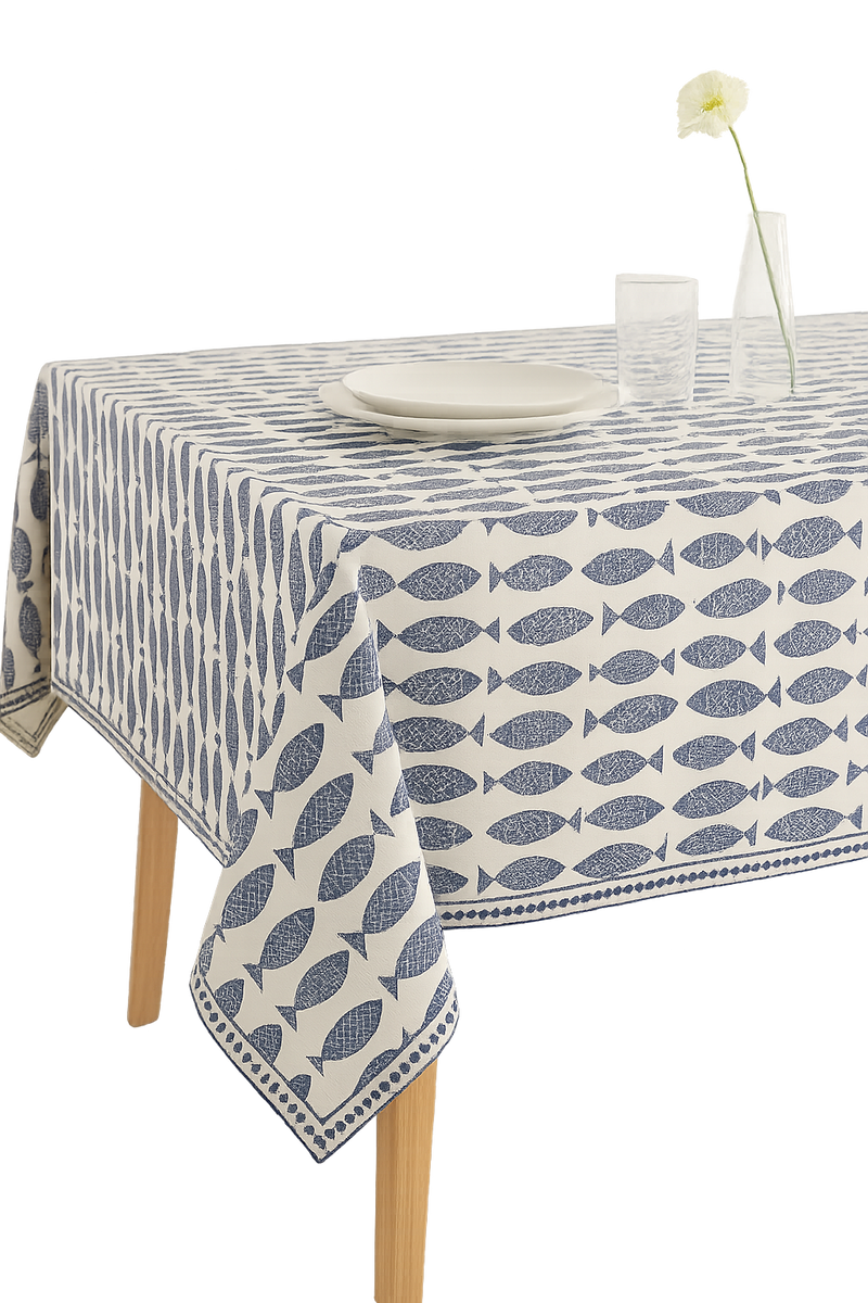 Nappe motif poissons style marin coton polyester repas famille
